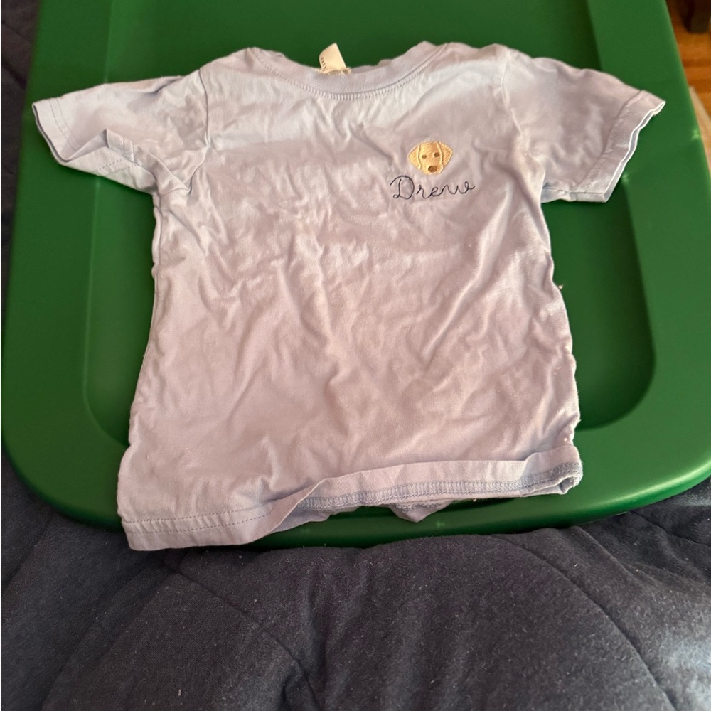 Blue Short Sleeve Tee with Embroidered “Drew” dog Design